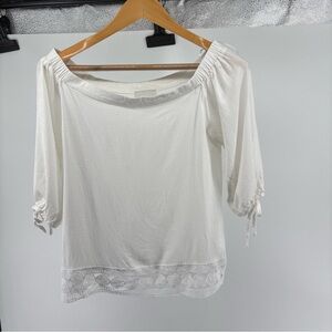Greylin Anthropologie white Off-Shoulder Blouse crotchet trim XS